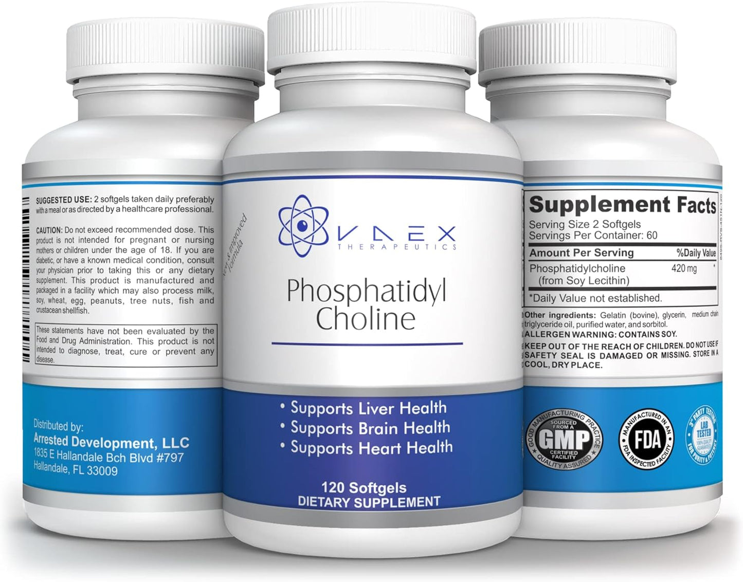 Vaex Therapeutics Phosphatidylcholine PC 120 Softgels for Liver and Brain Support (120)